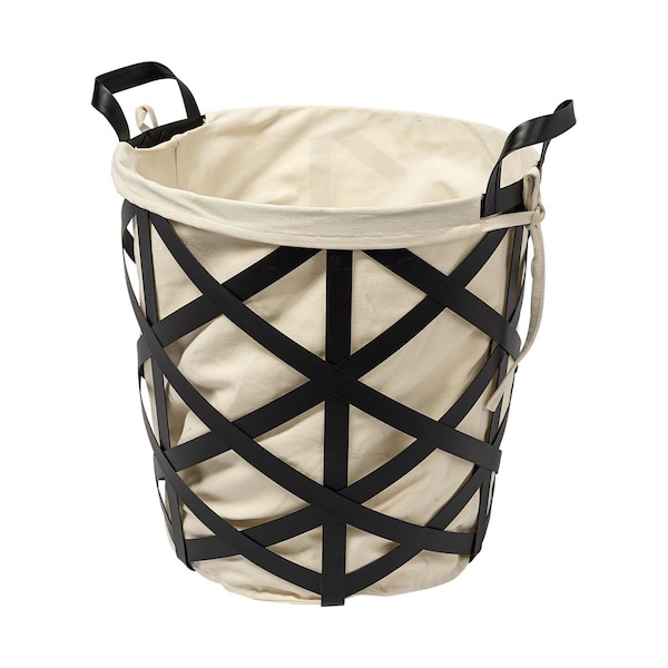 Palacedesigns 17.32 x 14.56 x 18.11 in. Black Woven Metal Basket with Cream Fabric Liner PA3101844 - main